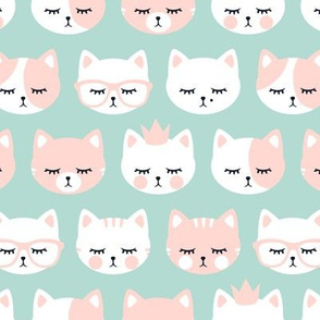 cat faces - pink and dark mint