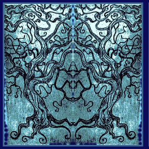tree tangle FQ -Intaglio print-mirrored-green/blue