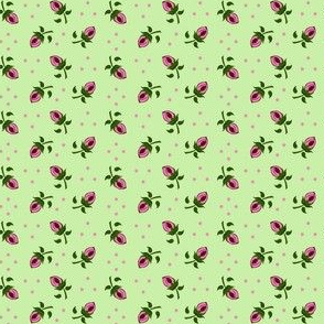 Tiny Rosebuds on Green