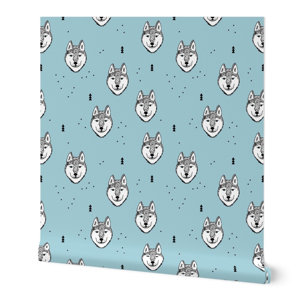 Husky love cool snow puppy pattern for dog lovers winter geometric wolf soft ice blue baby