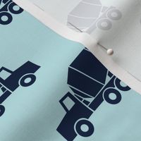 mixer trucks - navy on baby blue