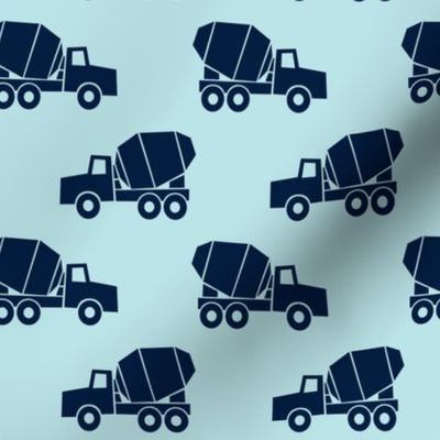 mixer trucks - navy on baby blue