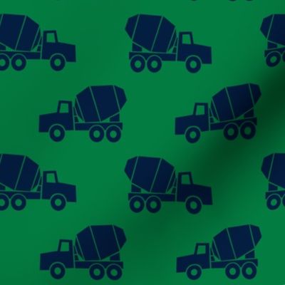 mixer trucks - blue on green