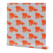 mixer trucks - orange on grey W