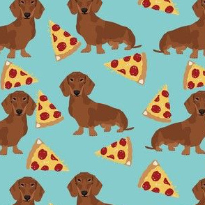 dachshund red coat pizza dog breed wiener dogs fabric teal