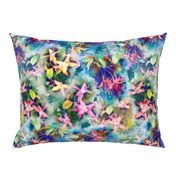 FUCHSIA FLOWERS GARDEN WATERCOLOR SCATTERED EMERALD GREEN