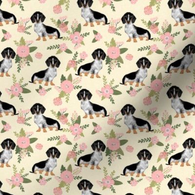 dachshund floral pale yellow dog breed fabric 