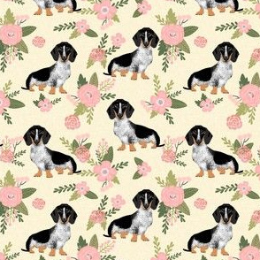 dachshund floral pale yellow dog breed fabric 