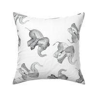 Laughing Baby Elephants on white - large print rotated