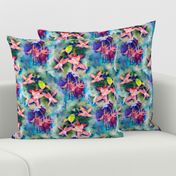 FUCHSIA FLOWERS GARDEN WATERCOLOR ALTERNATE EMERALD GREEN