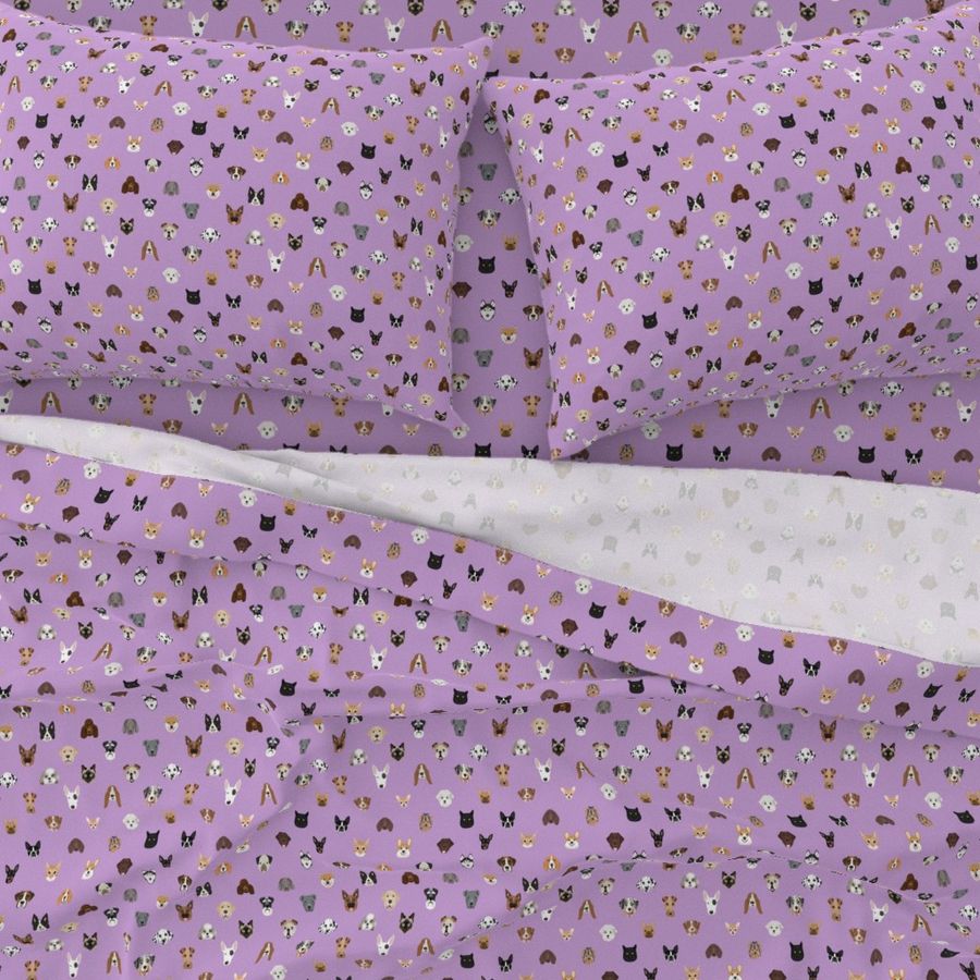 dog heads cute fabric dog lover purple