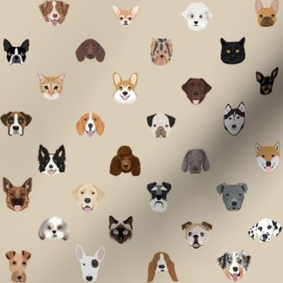 dog heads cute fabric dog lover tan