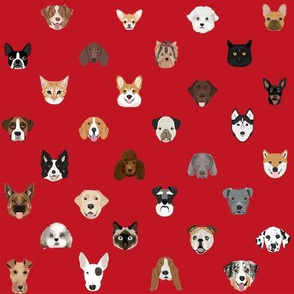 dog heads cute fabric dog lover red