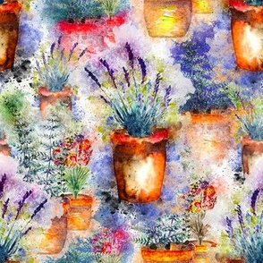 LAVENDER AND HERBS GARDEN WATERCOLOR ON WHITE