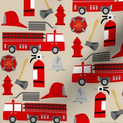fireman career firetruck kids boys nursery fabric tan