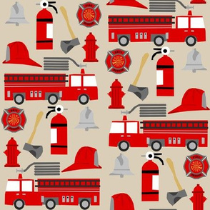 fireman career firetruck kids boys nursery fabric tan