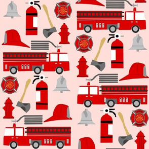 fireman career firetruck kids boys nursery fabric pink