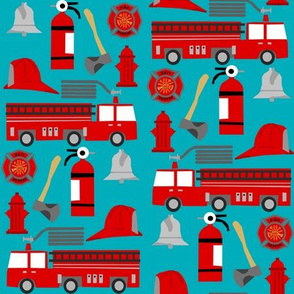 fireman career firetruck kids boys nursery fabric blue