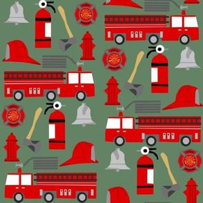 fireman career firetruck kids boys nursery fabric green