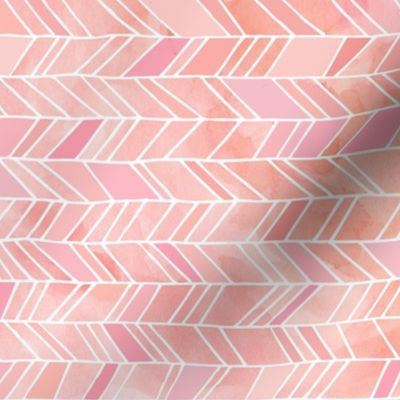 Pink + Peach Watercolor Chevron Herringbone, ROTATED