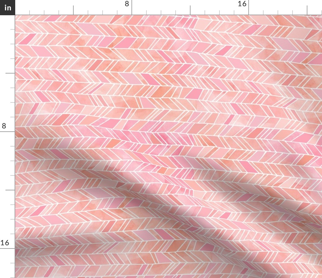 Pink + Peach Watercolor Chevron Herringbone, ROTATED