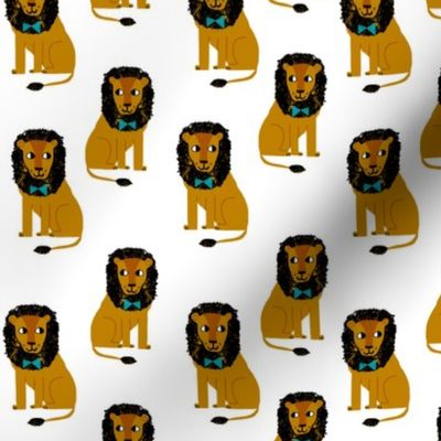 lion safari animal fabric print white 