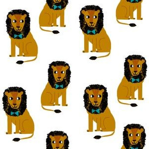 lion safari animal fabric print white 