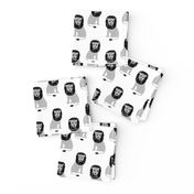 lion safari animal fabric print white grey