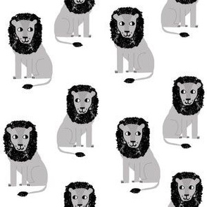 lion safari animal fabric print white grey