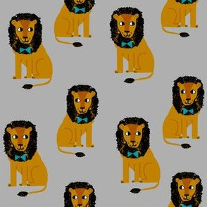 lion safari animal fabric print grey