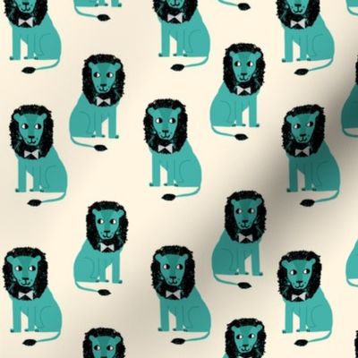 lion safari animal fabric print blue