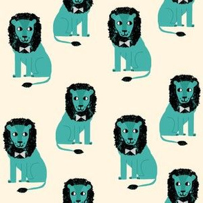 lion safari animal fabric print blue