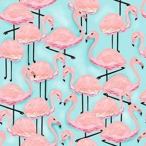 Bright Blue Pink Flamingos Tropical Cute