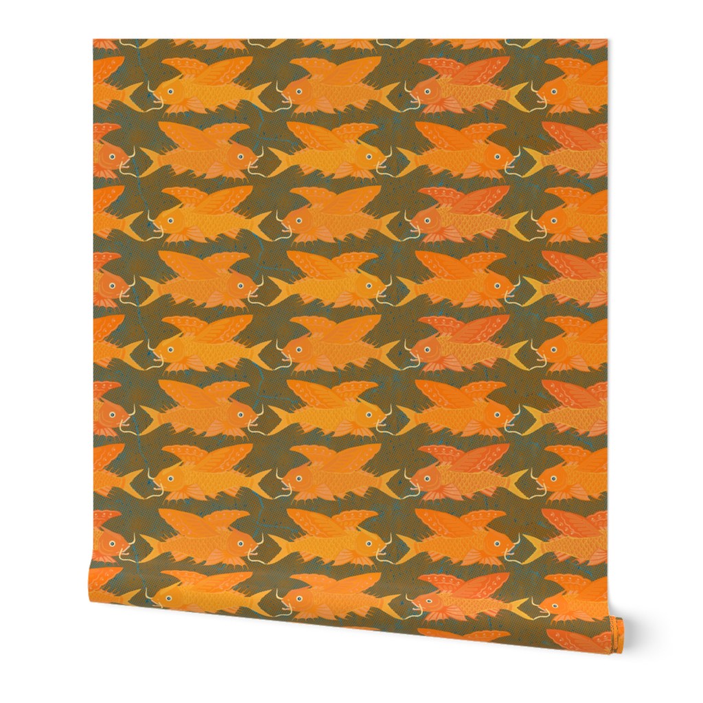 flying fish orange on textured background