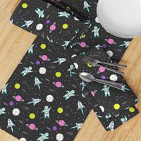 space print - dark grey with pink planet STEM 