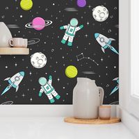 space print - dark grey with pink planet STEM 