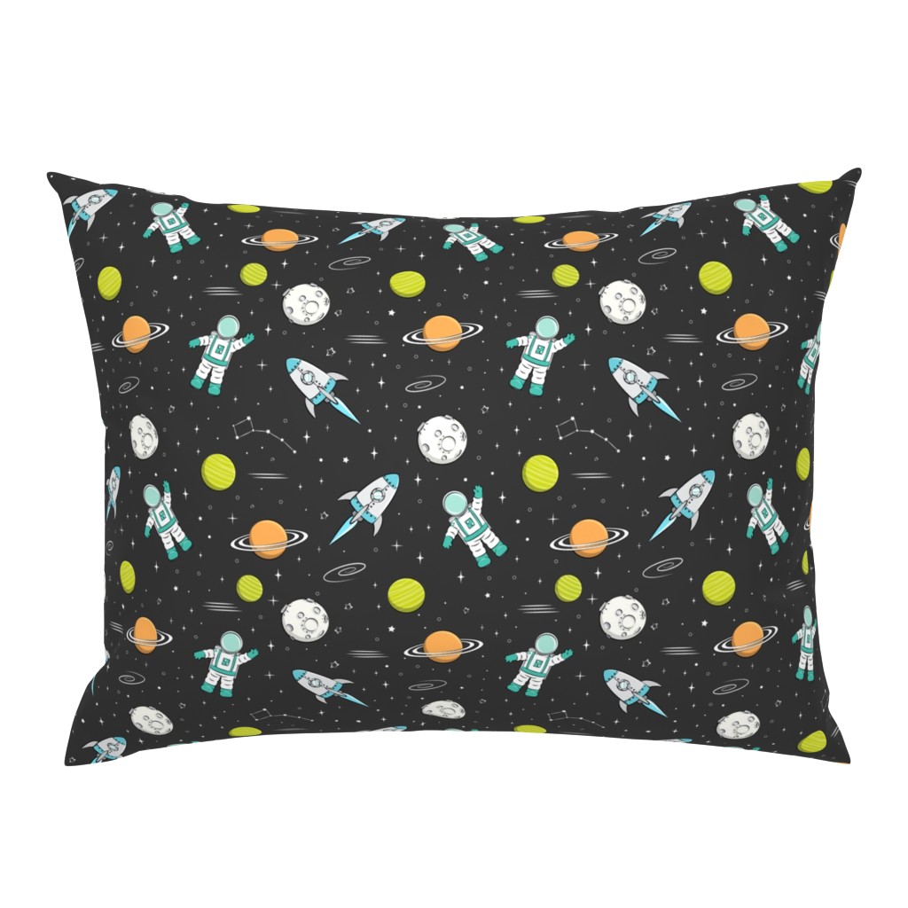 space print - dark grey (green planets)