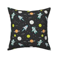 space print - dark grey (green planets)