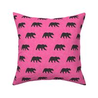 (small scale) bears on hot pink linen C18BS