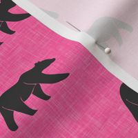 (small scale) bears on hot pink linen C18BS