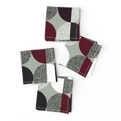 Abstract Circles in Black and White With Burgundy Geometric on Green