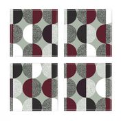 Abstract Circles in Black and White With Burgundy Geometric on Green