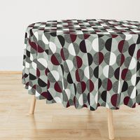 Abstract Circles in Black and White With Burgundy Geometric on Green