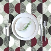 Abstract Circles in Black and White With Burgundy Geometric on Green