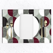 Abstract Circles in Black and White With Burgundy Geometric on Green