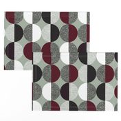 Abstract Circles in Black and White With Burgundy Geometric on Green