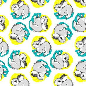 1950's Style Bunny Rabbit in Yellow and Turquoise