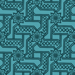 Marrakesh Maze - Navy, Turquoise