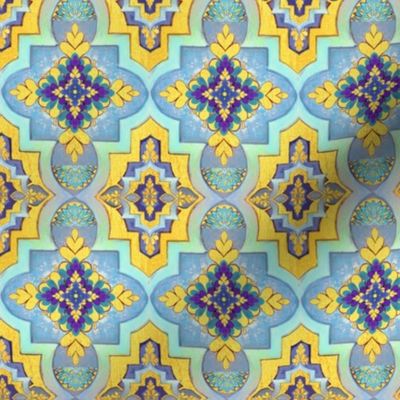 Moroccan gold & blue tiles // Moroccan | Spoonflower