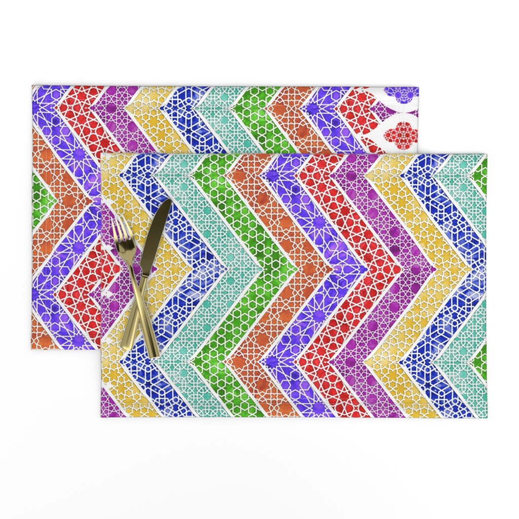 Watercolor Moroccan Lattice  Chevron Boarder ~ Rainbow